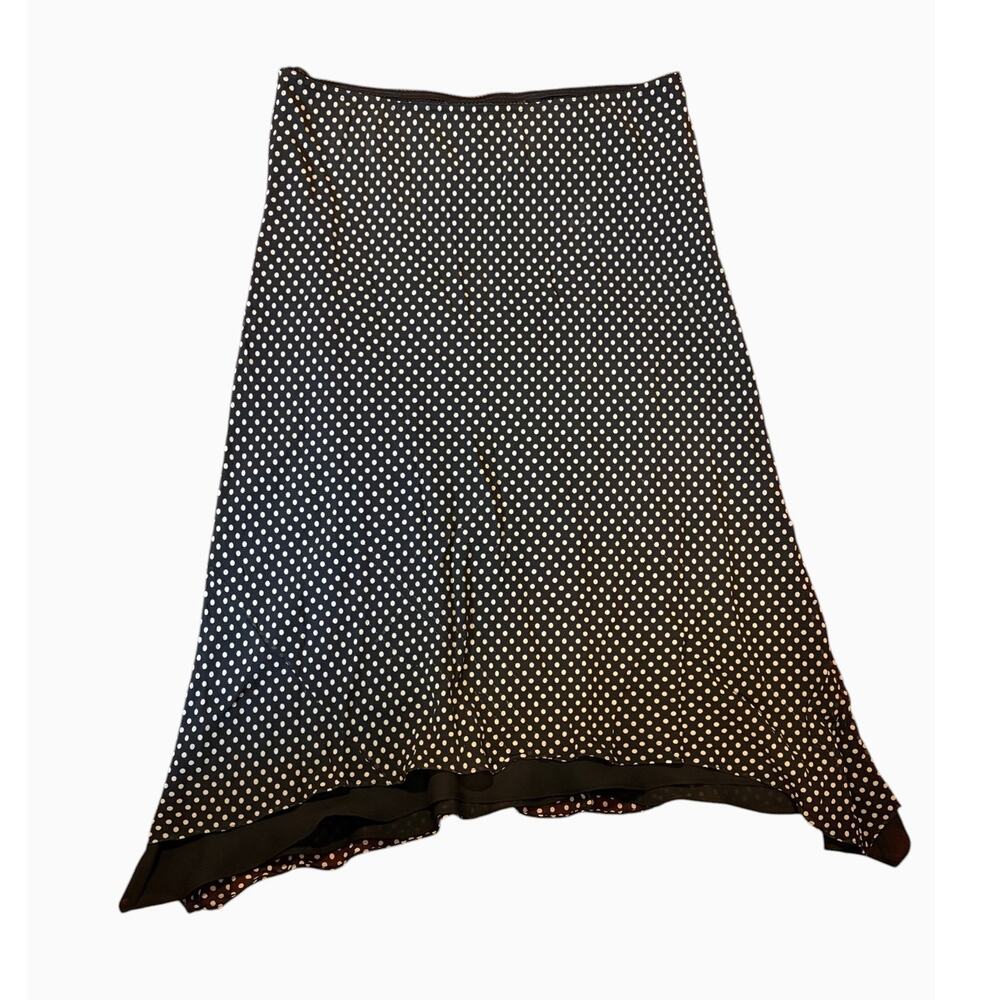 Vintage Women's 90s Y2K 100% Silk Slip Skirt i.e. Black Polka Dot LARGE